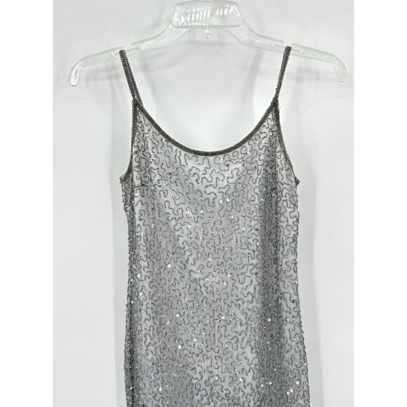 vintage 90s STENAY slip dress 100% silk gown beaded column silver metallic 2P - Picture 2 of 9